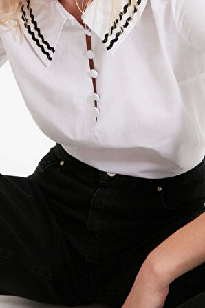 Moda Bebe Yaka Dokuma Regular Düz Desen Şık gece Regular Uzun Kol Bluz