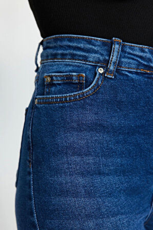 Stil Kadın Moda Denim Kot Pantolon Uzun Geniş Paça Önden Düğmeli Yüksek Bel Jeans