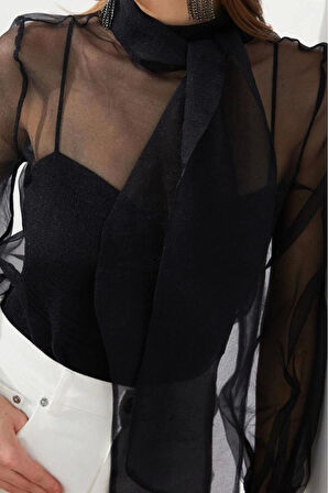 Moda Dik Yaka Dokuma Slim Fit Düz Desen Şık gece Regular Uzun Kol Bluz