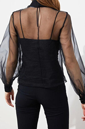 Moda Dik Yaka Dokuma Slim Fit Düz Desen Şık gece Regular Uzun Kol Bluz