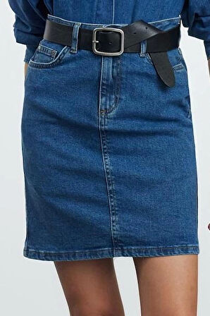 Modern Tarz Astarsız Denim Mini Boy Basic Yüksek Bel Mini Denim Etek