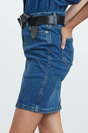 Modern Tarz Astarsız Denim Mini Boy Basic Yüksek Bel Mini Denim Etek