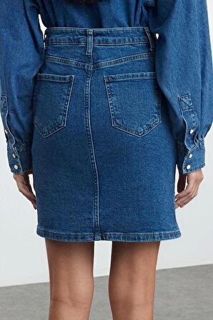 Modern Tarz Astarsız Denim Mini Boy Basic Yüksek Bel Mini Denim Etek