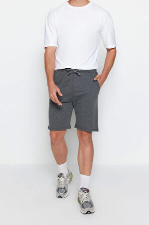 Moda Örme Normal Bel Boru Paça Gündelik Antrasit Regular Fit Şort Bermuda