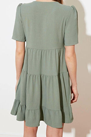 Moda Regular Casual Günlük Aerobin Dokuma V Yaka Kısa Kol Shift Mini Boy Elbise