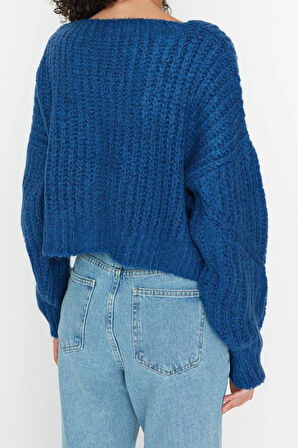 Kadın Modern Tarz Regular V Yaka Crop Triko Hırka