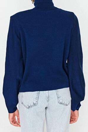 Kadın Modern Tarz Rahat Uzun Balıkçı Yaka Düz Kol Regular Triko Kazak