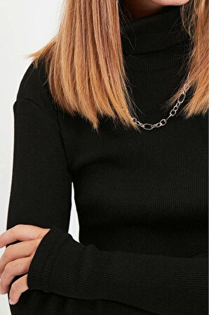 Moda Balıkçı Yaka Örme Slim Düz Desen Casual Günlük Crop Uzun Kol Bluz