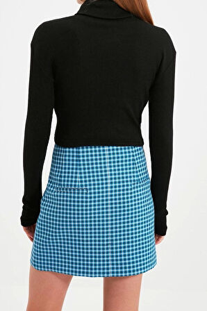 Moda Balıkçı Yaka Örme Slim Düz Desen Casual Günlük Crop Uzun Kol Bluz