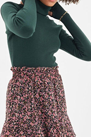 Stil Kadın Vücuda Oturan Parmak Detaylı Fitilli Esnek Bluz Crop Örme Slim Kalıp