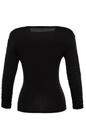 Stil Kadın Fitted Vücuda Oturan Kol Viskoz Esnek Bluz Regular Örme Slim Kalıp Düşük Kol