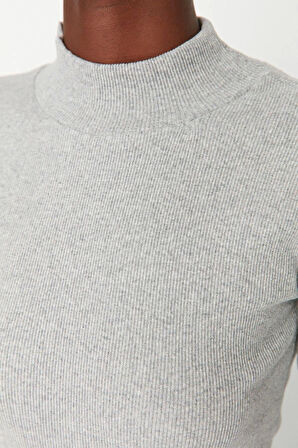 Moda Dik Yaka Örme Slim Düz Desen Casual Günlük Regular Uzun Kol Bluz