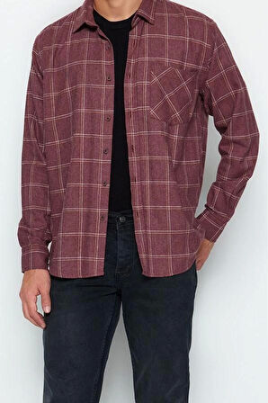 Moda Erkek Gömlek Yaka Ekose Günlük Regular Fit Tek Cepli Kışlık Oduncu Kareli Gömlek