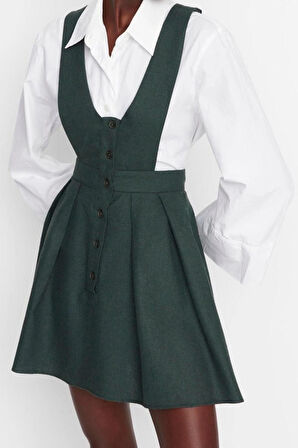 Moda Stil Regular V Yaka Mini Boy Askılı Dokuma Jile Elbise