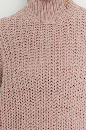 Kadın Modern Tarz Rahat Uzun Dik Yaka Renk Bloklu Kol Regular Triko Kazak