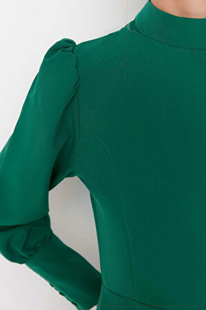 Moda Regular Business Finike Dokuma Dik Yaka Uzun Kol A-Line Mini Boy Elbise