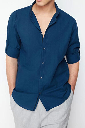 Moda Erkek Düğmeli Yaka Düz Desen Günlük Apoletli Uzun Kollu %100 Pamuklu Gömlek