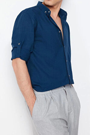 Moda Erkek Düğmeli Yaka Düz Desen Günlük Apoletli Uzun Kollu %100 Pamuklu Gömlek