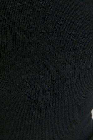 Moda Slim Casual Günlük Rejenere Kaşkorse Örme Dik Yaka Uzun Kol Bodycone Mini Boy Elbise