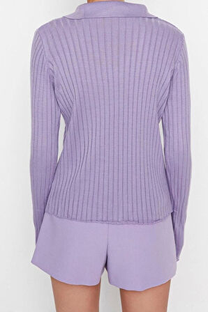 Kadın Modern Tarz Rahat Uzun Polo Yaka Düz Kol Regular Triko Kazak