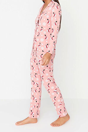 Tarz Rahat Uzun Kollu Boru Paça %100 Pamuk Yılbaşı Temalı Örme Pijama Takımı