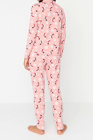 Tarz Rahat Uzun Kollu Boru Paça %100 Pamuk Yılbaşı Temalı Örme Pijama Takımı