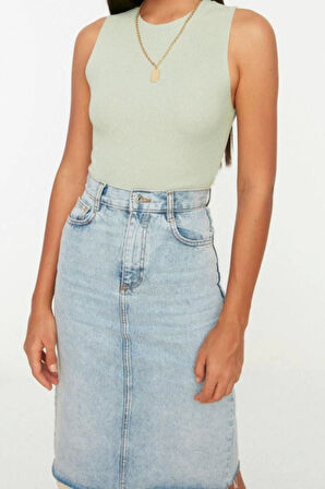 Moda Bisiklet Yaka Triko Slim Düz Desen Casual Günlük Crop Kolsuz Bluz