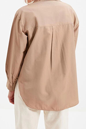Moda Kadın Gömlek Yaka Düz Desen Günlük Loose Fit Dokuma Gömlek