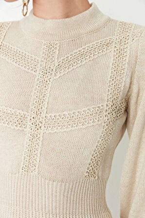 Moda Regular Business Tek Plaka Triko Bisiklet Yaka Uzun Kol A-Line Mini Boy Elbise