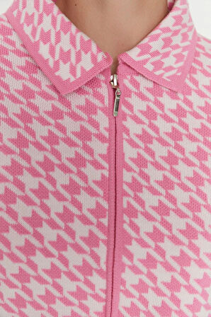 Kadın Modern Tarz Rahat Uzun Polo Yaka Kazayağı Kol Crop Triko Hırka