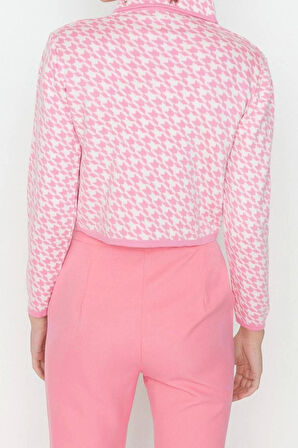 Kadın Modern Tarz Rahat Uzun Polo Yaka Kazayağı Kol Crop Triko Hırka