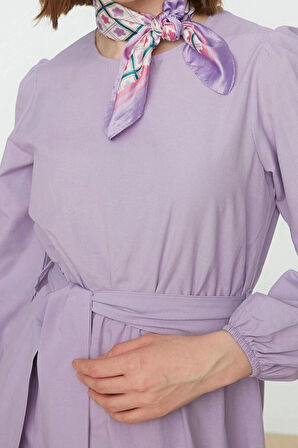 Moda Regular Casual Günlük Terrycotton Dokuma Bisiklet Yaka Uzun Kol Skater Maxi Boy Tesettür Elbise