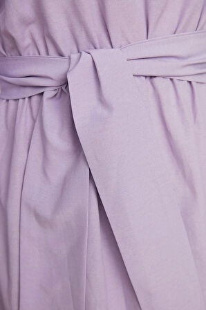 Moda Regular Casual Günlük Terrycotton Dokuma Bisiklet Yaka Uzun Kol Skater Maxi Boy Tesettür Elbise