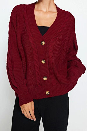 Kadın Modern Tarz Oversize V Yaka Regular Triko Hırka