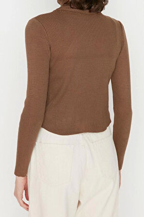 Kadın Modern Tarz Rahat Uzun Balıkçı Yaka Düz Kol Regular Triko Kazak