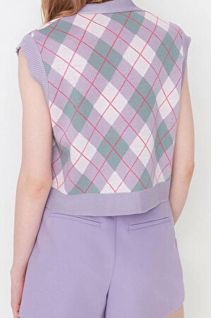 Kadın Modern Tarz Rahat Kolsuz V Yaka Baklava Kol Crop Triko Yelek