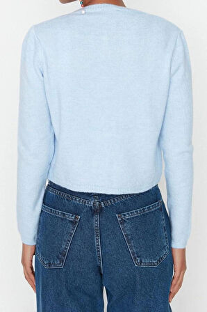 Kadın Modern Tarz Slim Bisiklet Yaka Crop Triko Takım