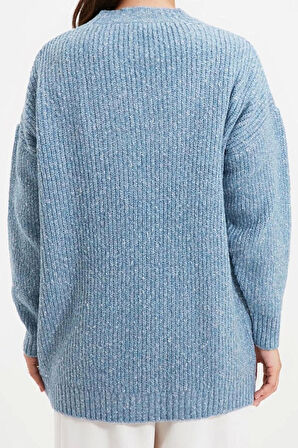 Kadın Modern Tarz Rahat Uzun V Yaka Düz Kol Regular Triko Hırka