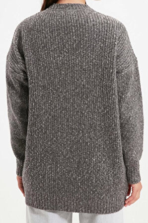 Kadın Modern Tarz Rahat Uzun V Yaka Düz Kol Regular Triko Hırka