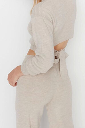 Moda Triko Düz Balıkçı Yaka Casual Günlük Crop Basic Balıkçı Yaka Triko Alt-Üst Takım