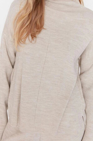 Moda Triko Düz Dik Yaka Düşük Kol Casual Günlük Regular Pantolonlu Triko Alt-Üst Takım