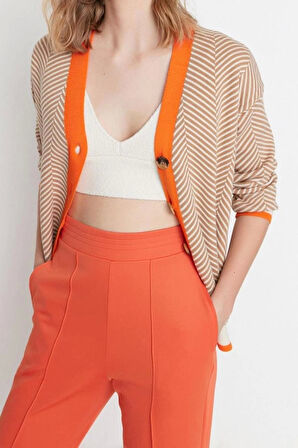 Kadın Modern Tarz Oversize V Yaka Midi Triko Hırka