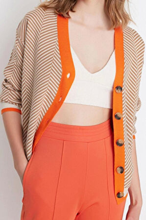 Kadın Modern Tarz Oversize V Yaka Midi Triko Hırka