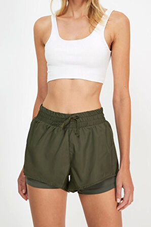 Moda Örme Normal Bel Boru Paça Sportswear Mint Paraşüt Kumaş 2 Katmanlı İçi Şortlu Örme Spor Şort
