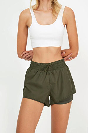 Moda Örme Normal Bel Boru Paça Sportswear Mint Paraşüt Kumaş 2 Katmanlı İçi Şortlu Örme Spor Şort