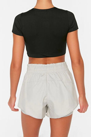 Moda Örme Normal Bel Boru Paça Sportswear Mint Paraşüt Kumaş 2 Katmanlı İçi Şortlu Örme Spor Şort