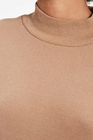 Moda Dik Yaka Örme Slim Düz Desen Casual Günlük Regular Uzun Kol Bluz