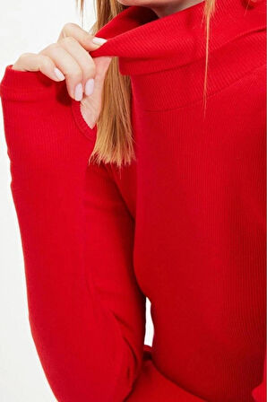 Moda Balıkçı Yaka Örme Slim Düz Desen Casual Günlük Crop Uzun Kol Bluz