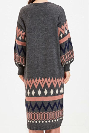 Kadın Modern Tarz Rahat Uzun V Yaka Etnik Kol Uzun Triko Hırka