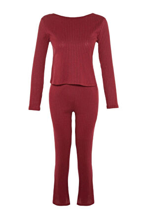 Tarz Rahat Uzun Kollu Geniş Paça Lastikli Fitilli Örme Pijama Takımı